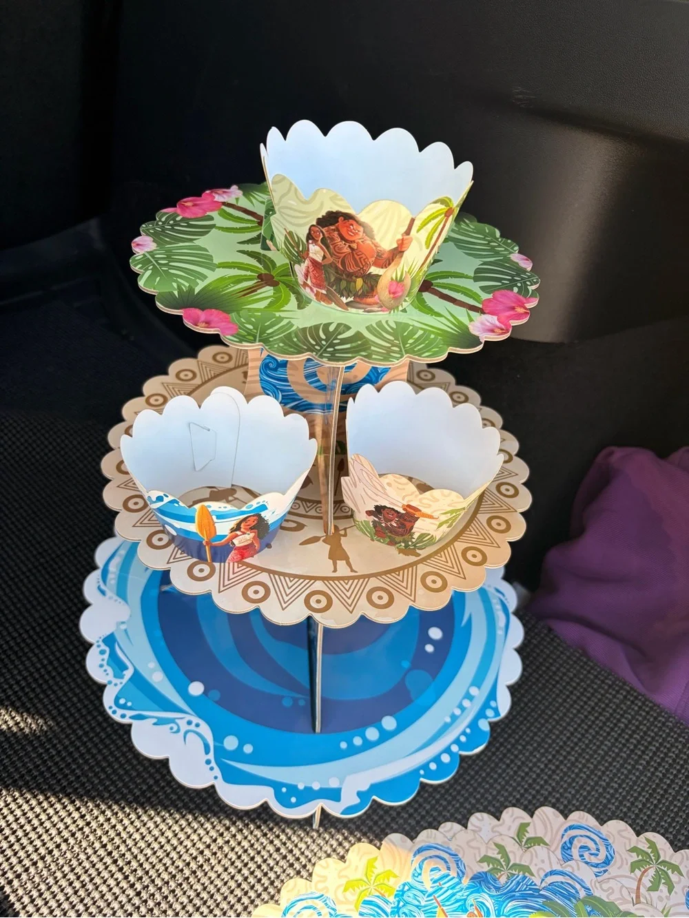 Moana-Themed Blue and Green 3-Tier Cupcake Stand